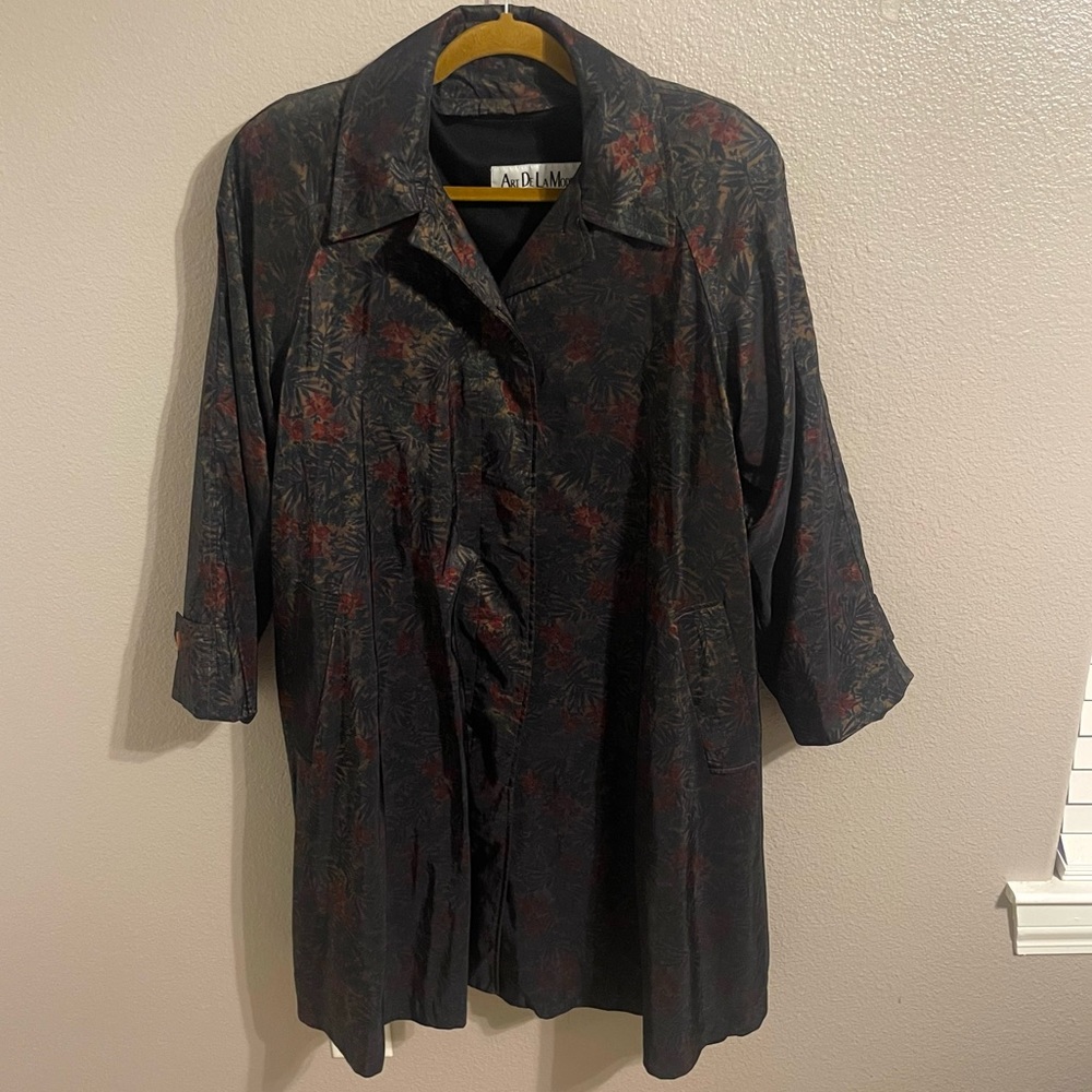 Art De La Mode vintage dark green floral trench coat